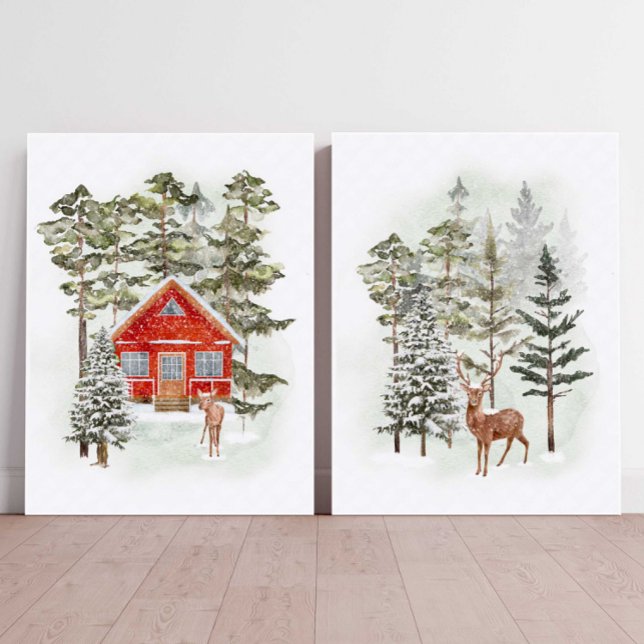 Winterwald Weihnachts-Dorf Print Holiday Bilderwand Sets (Winter Forest Christmas Wall Art )