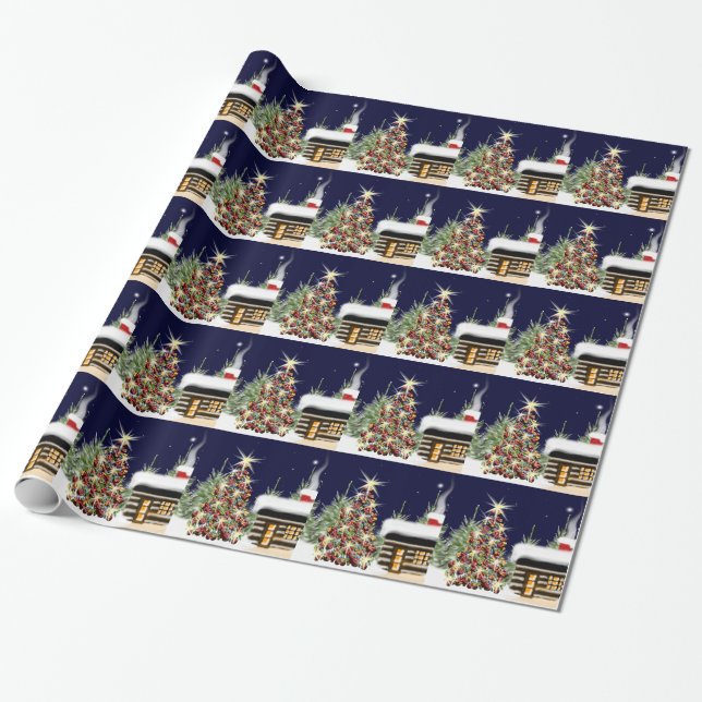 Winterwald Weihnachtskabine Weihnachtszeit Weihnac Geschenkpapier (Ungerollt)
