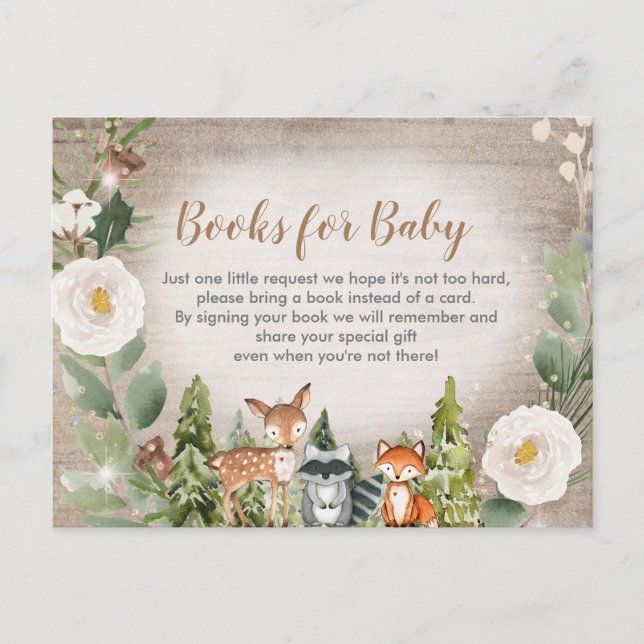 Winterwald weiße Blumenbücher für die Baby-Invita Einladungspostkarte (Vorderseite)