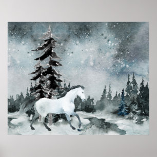 Winterwald Weißes Pferd Night Sky Poster
