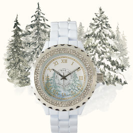 Winterwaldbeobachtung für Frauen - Kristall - Gold Armbanduhr