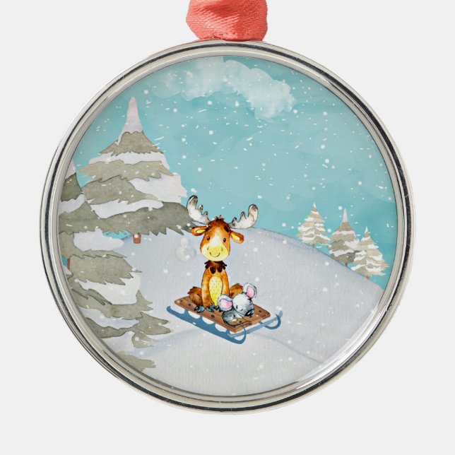 Winterwaldfreunde - Tierabbildungen Ornament Aus Metall (Vorne)