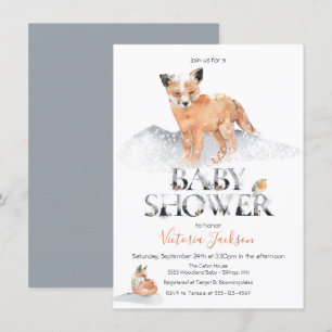 Winterwaldfuchs Wasserfarben Babydusche Einladung