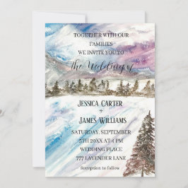 Winterwaldgebirge Pinienbäume Blaue Hochzeit Einladung