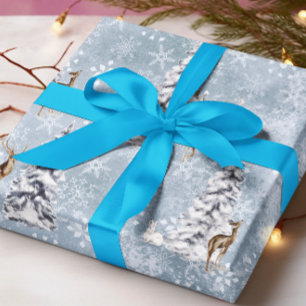 Winterwaldhirsch-Weihnachtsbaum-Schneeflocke Geschenkpapier