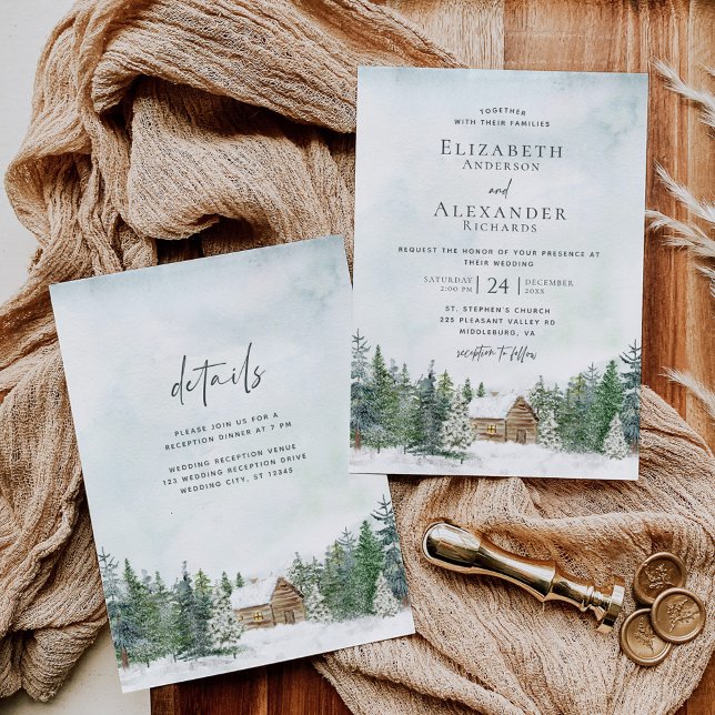 Winterwaldhütte Pinienbäume Hochzeiten Details Einladung (Von Creator hochgeladen)