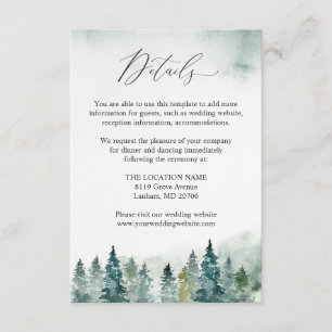 Winterwaldkiefern Hochzeiten Details zur Rezeption Begleitkarte