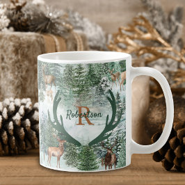 Winterwaldland Hirsch Weihnachtsmonogramm Kaffeetasse
