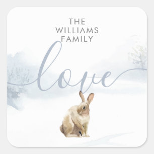 Winterwaldlandschaft Hare Quadratischer Aufkleber