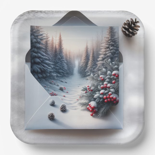 Winterwaldlandschaft in einem Umschlag Pappteller (Vorderseite)