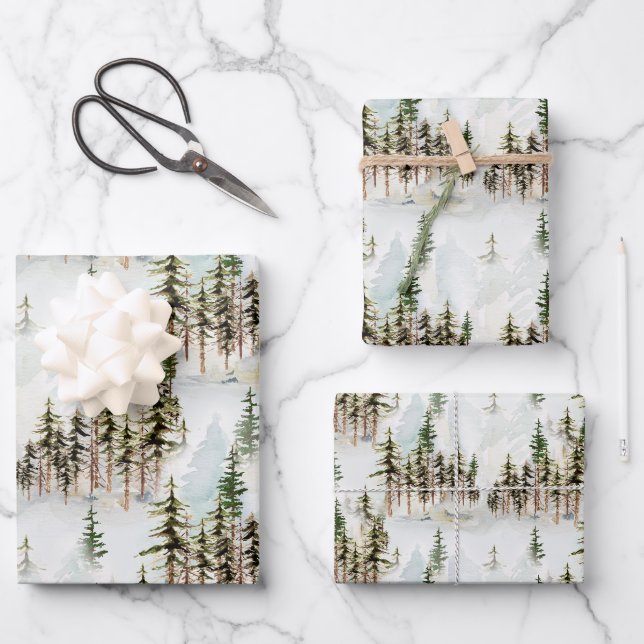 Winterwaldlandschneewald-Szene Geschenkpapier Set (Vorderseite)