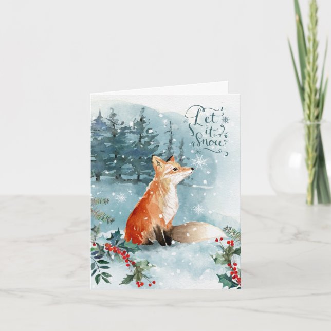 Winterwaldlandszene, Fuchs Faltgrusskarte Karte (Vorderseite)