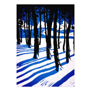 Winterwaldschatten - Blaue Minimalnatur Fotodruck