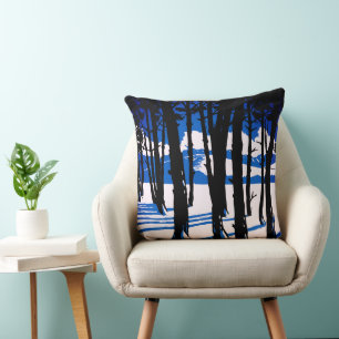 Winterwaldschatten - Blaue Minimalnatur Kissen