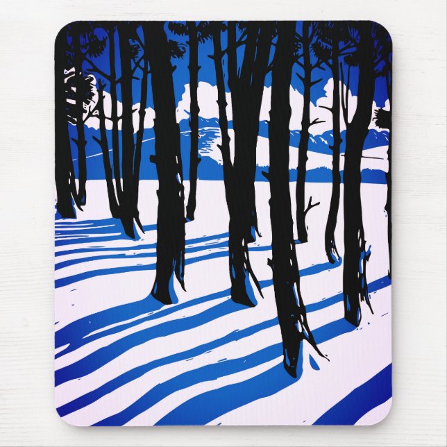 Winterwaldschatten - Blaue Minimalnatur Mousepad (Vorne)