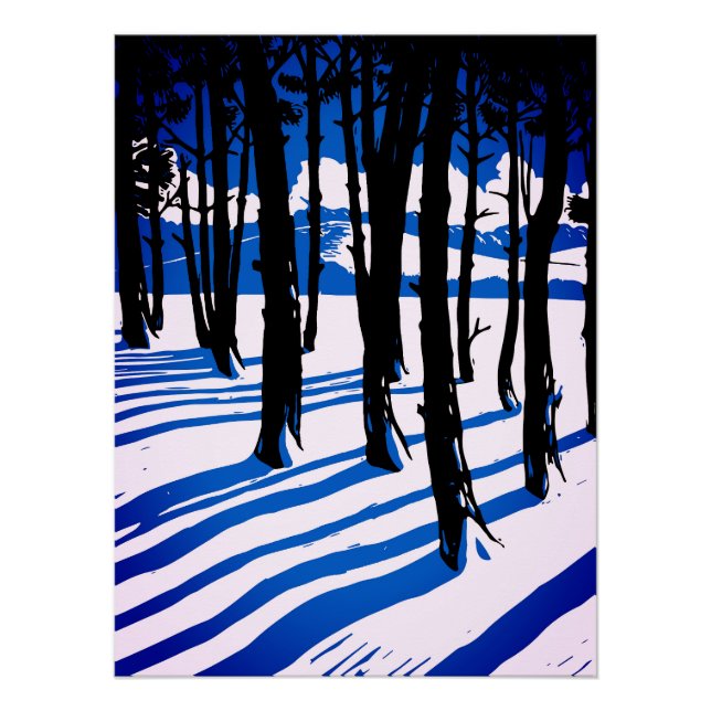 Winterwaldschatten - Blaue Minimalnatur Poster (Vorderseite)