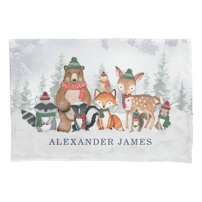 Winterwaldtiere Boy-Kinderzimmer Kissenbezug (Vorderseite)