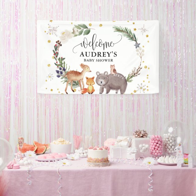 Winterwaldtiere Landschaft Willkommen Banner (Party)