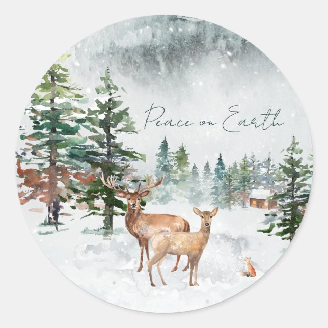 Winterwaldtiere Weltfrieden Weihnachten Runder Aufkleber (Vorderseite)