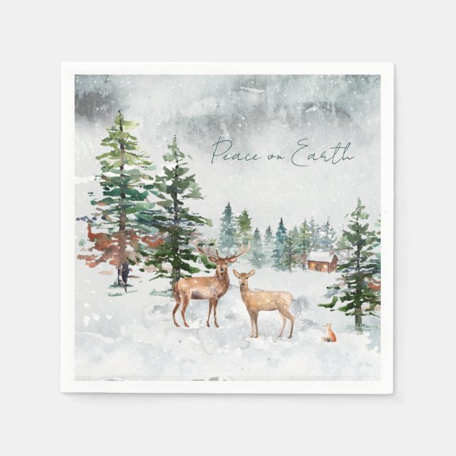 Winterwaldtiere Weltfrieden Weihnachten Serviette (Vorderseite)