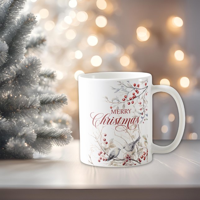 Winterwaldvögel Rote Berries Frohe Weihnachten Kaffeetasse (Von Creator hochgeladen)