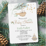 Winterwaldweiß, natürliche Wasserfarbe Babydusche Einladung<br><div class="desc">Rustikale, moderne und elegante Baby-Dusche Stilvorlage auf einem schlichten, weißen Hintergrund mit einem Kiefernhain mit einem Holzvogel, einem trockenen Zweig Weihnachtsbaum mit Stern und Aquarellsteinen, Winterferien Blume und kleinen Herzen. Sie können wählen, um es anzupassen weitere sich ändernde Schriftartes und Farben der Schrift. — Die Einladung eignet sich für elegante...</div>