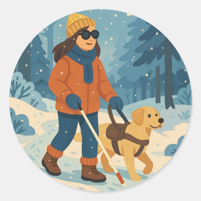 Winterwanderung mit Guide Hund - Rundaufkleber Runder Aufkleber (Vorderseite)