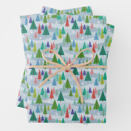 Winterweihnachtsbäume Retro Inspiriert Geschenkpapier Set