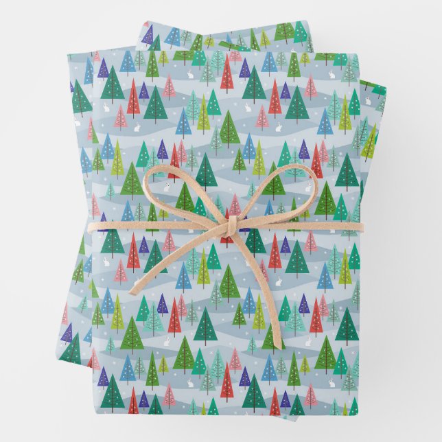 Winterweihnachtsbäume Retro Inspiriert Geschenkpapier Set (Beispiel)