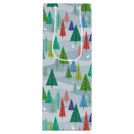 Winterweihnachtsbäume Retro Inspiriert Geschenktüte Für Weinflaschen