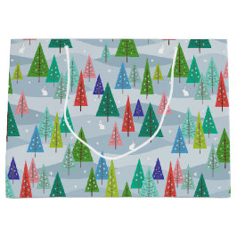 Winterweihnachtsbäume Retro Inspiriert Große Geschenktüte
