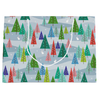 Winterweihnachtsbäume Retro Inspiriert Große Geschenktüte