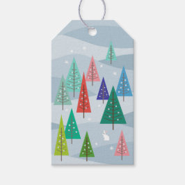 Winterweihnachtsbäume Retro Inspirierte Geschenkta Geschenkanhänger