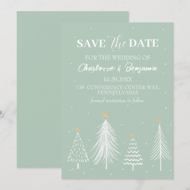 Winterweihnachtsfeier Grüne Save the Date Hochzeit (Vorne/Hinten)
