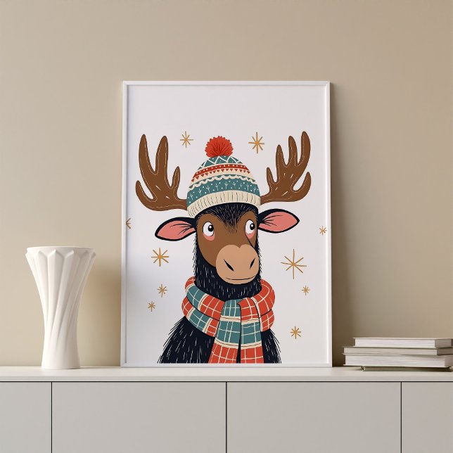 Winterweihnachtsfest Mauer Kunstposter Poster (Christmas moose poster print wall art design)