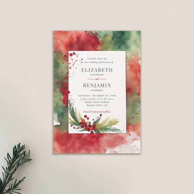 Winterweihnachtsfest Moderne Wasserfarbe Elegante  Einladung (winter wedding invitation modern christmas dreamy watercolor elegant casual contemporary)