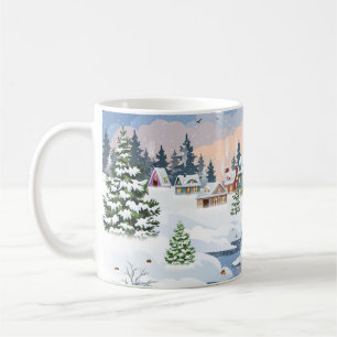 Winterweihnachtslandschaft mit schneebedecktem Hau Kaffeetasse