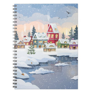 Winterweihnachtslandschaft mit schneebedecktem Hau Notizblock