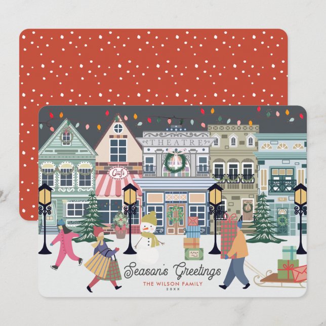 Winterweihnachtsstadt Feiertagskarte (Vorne/Hinten)