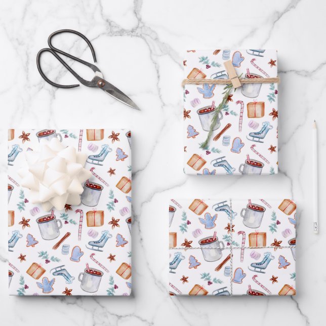 Winterweihnachtszeit Candy Canes Ice Skate Geschenkpapier Set (Vorderseite)