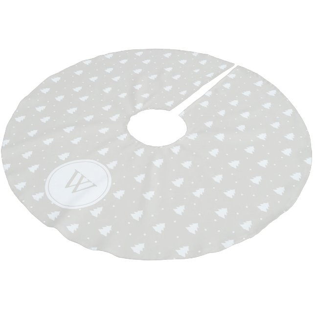 Winterweiß/Elfenbeinfarben-Monogramm Polyester Weihnachtsbaumdecke (Schrägansicht)