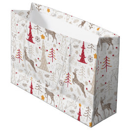 Winterweiß, Weihnachtsbaum und Hirsch Große Geschenktüte
