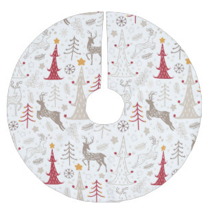 Winterweiß, Weihnachtsbaum und Hirsch Polyester Weihnachtsbaumdecke