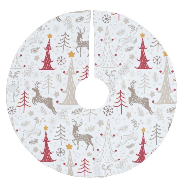 Winterweiß, Weihnachtsbaum und Hirsch Polyester Weihnachtsbaumdecke (Vorderseite)