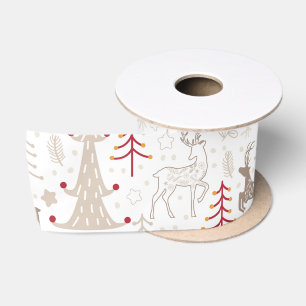 Winterweiß, Weihnachtsbaum und Hirsch Satinband