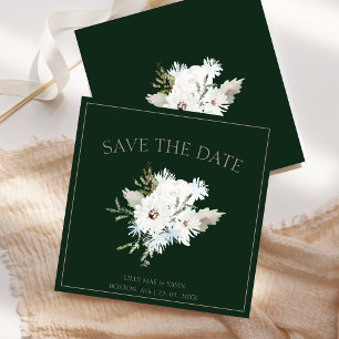 Winterweiße Blumen und grüne Weihnachtsfeier Save The Date
