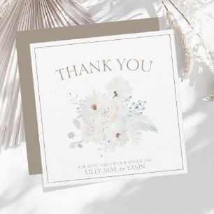 Winterweiße Blumige und Taupe-Weihnachts-Hochzeit Dankeskarte