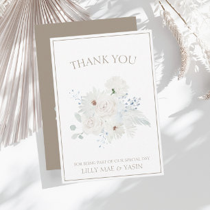 Winterweiße Blüte und Taupe Weihnachten Hochzeit Dankeskarte