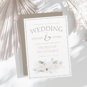 Winterweiße Blüte und Taupe Weihnachten Hochzeit Einladung