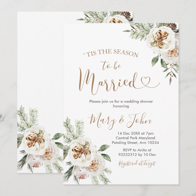 Winterweiße Blütenhochzeit Einladung (Vorne/Hinten)